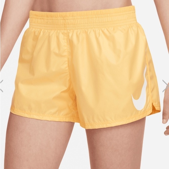 Nike swoosh butter yellow lined running shorts moist wicking sporty athleisure - Picture 1 of 16